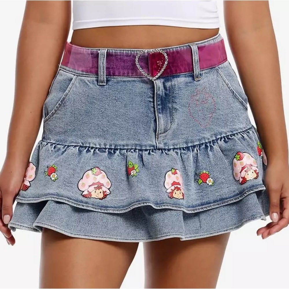 Strawberry Shortcake Pleated Denim Skirt With Belt Hot Topic